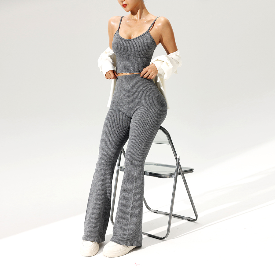 2pcs/set Seamless Flared Pants - Tank Top Ribbed recensione e prezzo