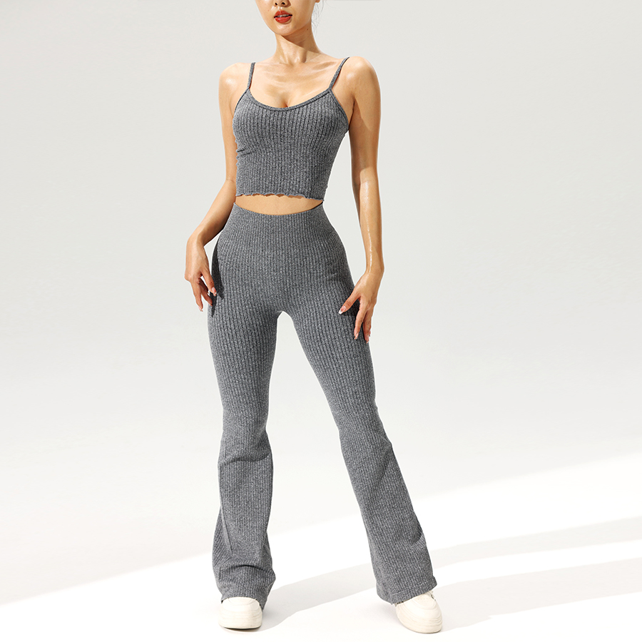2pcs/set Seamless Flared Pants - Tank Top Ribbed recensione e prezzo